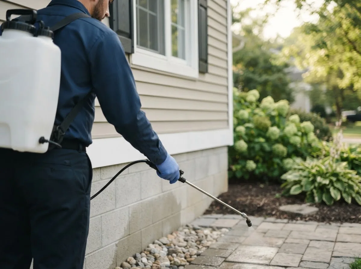 Pest control technician inspecting a home in Hillman, MN